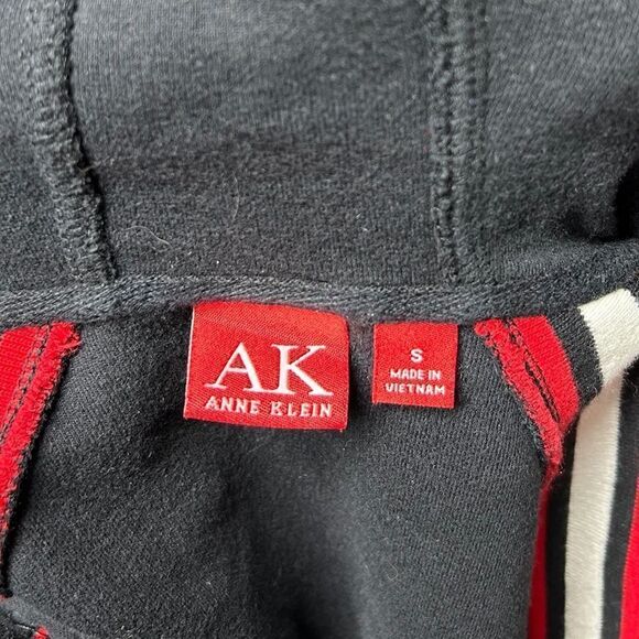 Anne Klein Black Zip Up Hoodie with Red and White Trim Sweatshirt with Hood - Picture 5 of 6